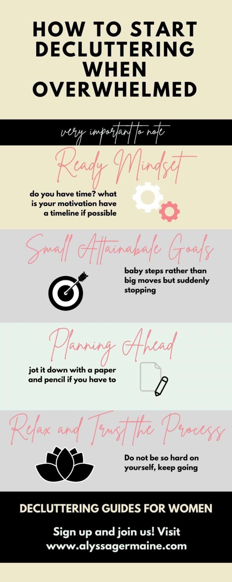 inforgaphic pink grey black How To Start Decluttering When Overwhelmed