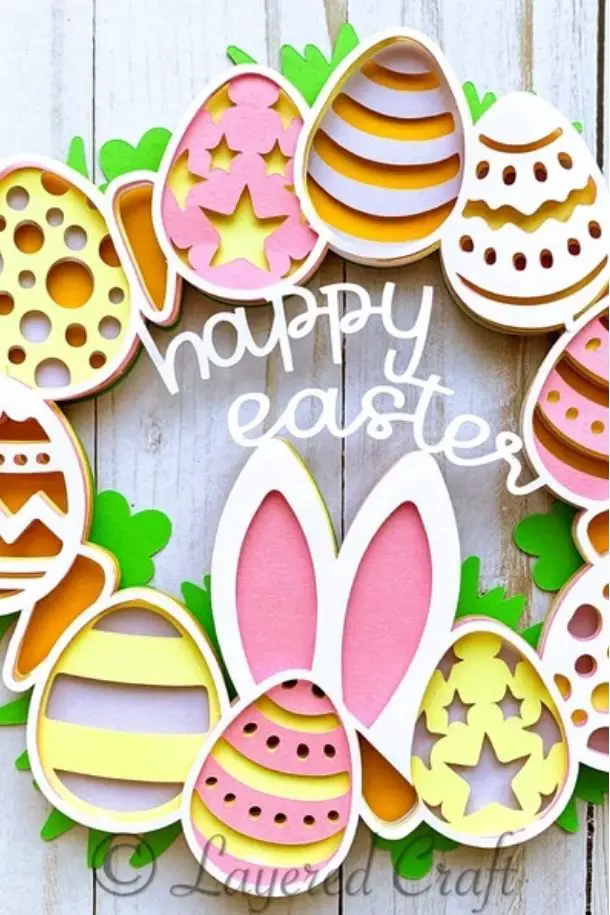 57 Best Pastel Dream Easter Spring Wreaths For Front Door 32 3D Happy Easter Wreath Mandala Layered Digital Cut File