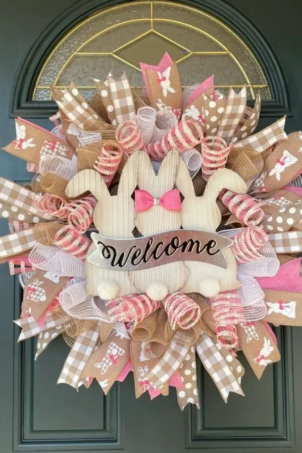 57 Best Pastel Dream Easter Spring Wreaths For Front Door 44 Easter Bunny Wreath Spring Welcome Wreath for Front Door Farmhouse Rabbit Porch Decor Burlap Mesh Wreath