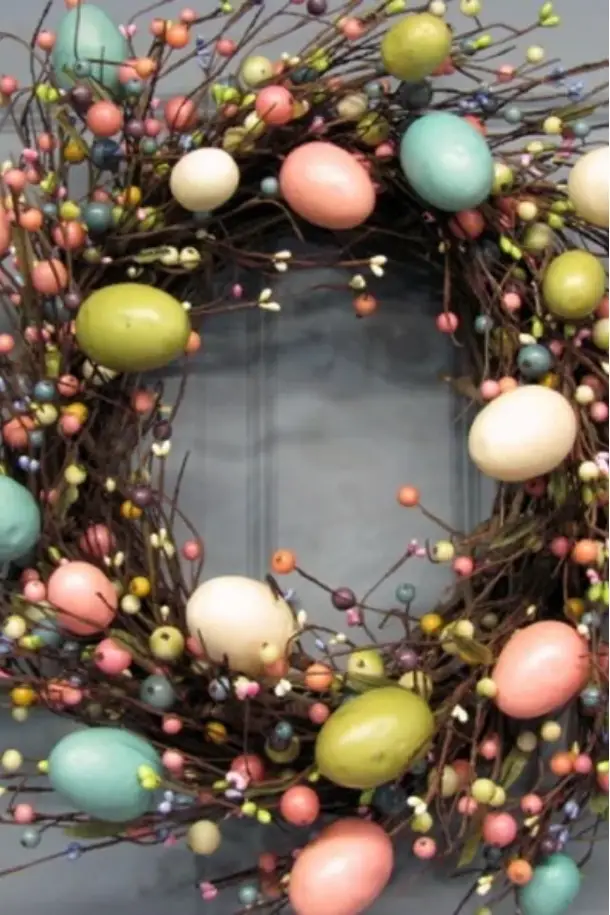 57 Best Pastel Dream Easter Spring Wreaths For Front Door 43 Spring and Easter Wreath Pastel Spring EGG Mix Pip Berry Wreath Primitive Easter Home Decor Easter Egg Wreath