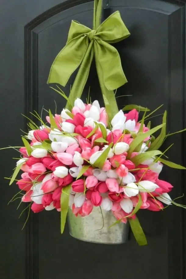 57 Best Pastel Dream Easter Spring Wreaths For Front Door 42 Tulip Spring Wreath Tulip Wreath Pink Wreath Easter Wreath Tulip Pail
